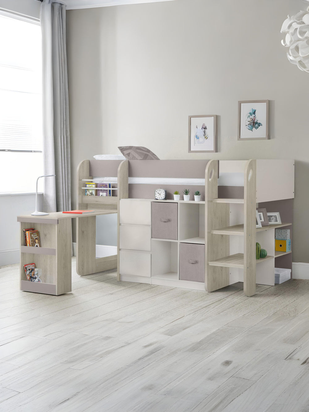 Saturn 90cm Single Taupe Midsleeper Cabin Bed with Desk