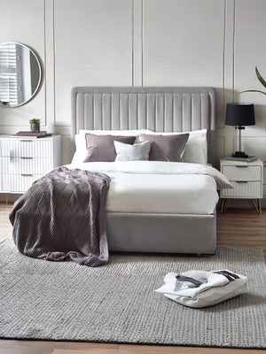 Savannah 135cm Double Grey Velvet Bed with Large Drawer