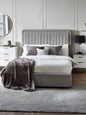 Savannah 150cm King Grey Velvet Bed with Large Drawer