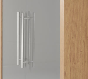 Seville 2 Door 1 Drawer Wardrobe - GREY GLOSS/LIGHT OAK EFFECT VENEER