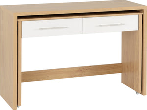 Seville 2 Drawer Slider Desk - WHITE GLOSS/LIGHT OAK EFFECT VENEER