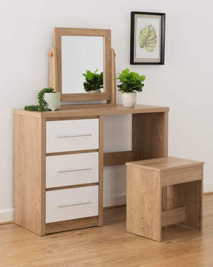 Seville 3 Drawer Dressing Table Set - WHITE GLOSS/LIGHT OAK EFFECT VENEER