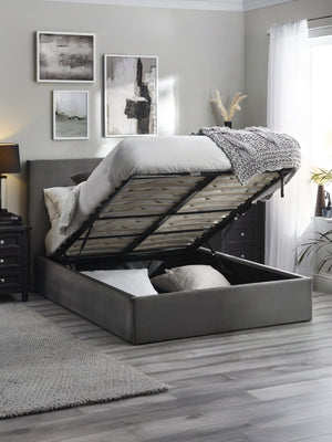 Shoreditch 150cm King Grey Velvet Lift-up Ottoman Storage Bed