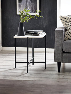 Siena White Marbled Sintered Stone Square Lamp Table