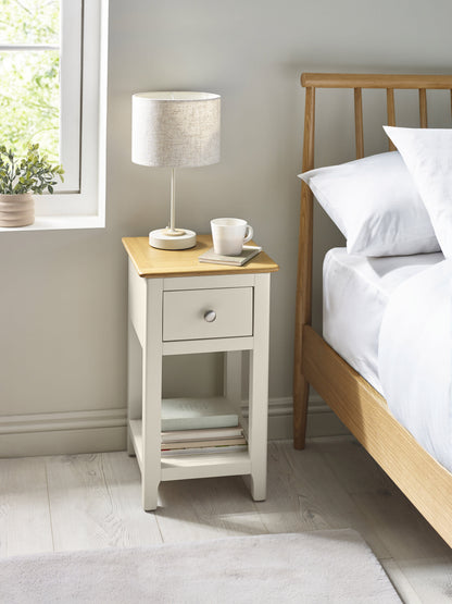 Somerset Truffle Grey and Oak Compact 1 Drawer Bedside Table with Shelf