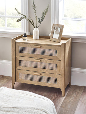 Sydney Rattan Print 3 Drawer Chest - Oak Effect