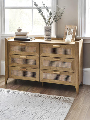 Sydney Rattan Print 6 Drawer Chest - Oak Effect