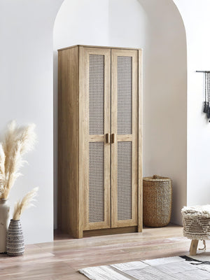 Sydney Rattan Print 2 Door Wardrobe - Oak Effect