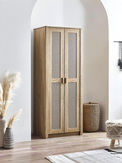 Sydney Rattan Print 2 Door Wardrobe - Oak Effect