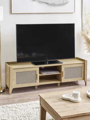 Sydney Rattan Print TV Unit up to 65 Inch - Oak Effect