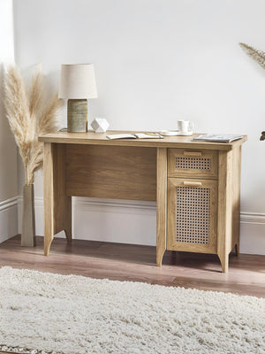 Sydney Rattan Print 1 Drawer Desk - Oak Effect
