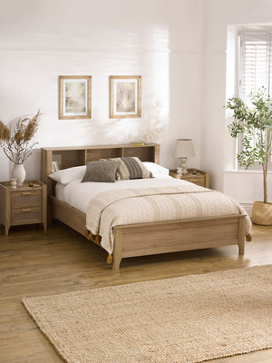 Sydney Rattan Print Bookcase Bed Frame - Oak Effect, Double