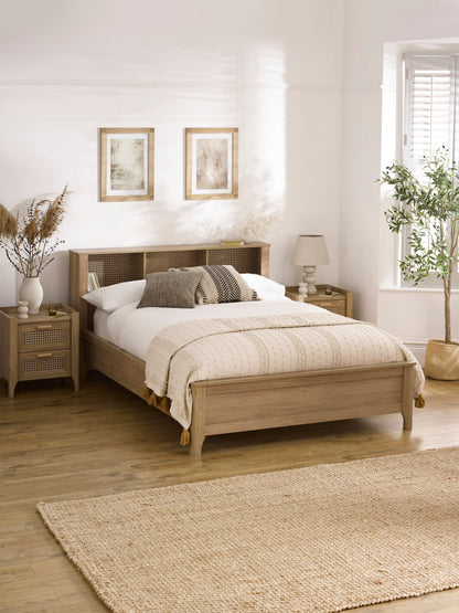 Sydney Rattan Print Bookcase Bed Frame - Oak Effect, King