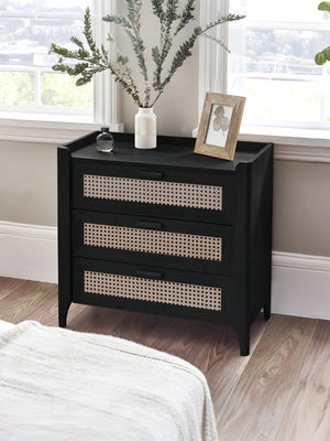 Sydney Rattan Print 3 Drawer Chest - Black Ash Effect