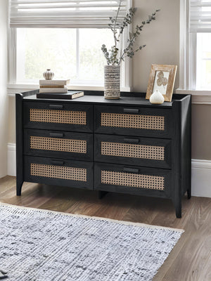 Sydney Rattan Print 6 Drawer Chest - Black Ash Effect