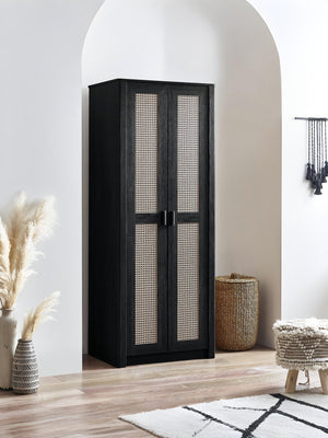 Sydney Rattan Print 2 Door Wardrobe - Black Ash Effect