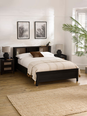 Sydney Rattan Print Bookcase Bed Frame - Black Ash Effect, King