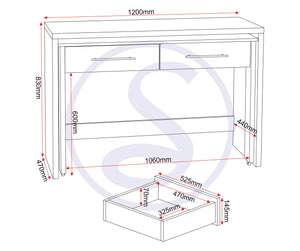 Seville 2 Drawer Slider Desk - GREY GLOSS/LIGHT OAK EFFECT VENEER