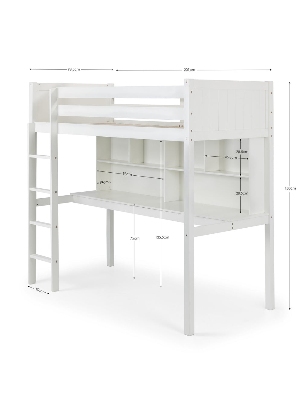 Titan 90cm Single White Highsleeper Loft bed with Desk