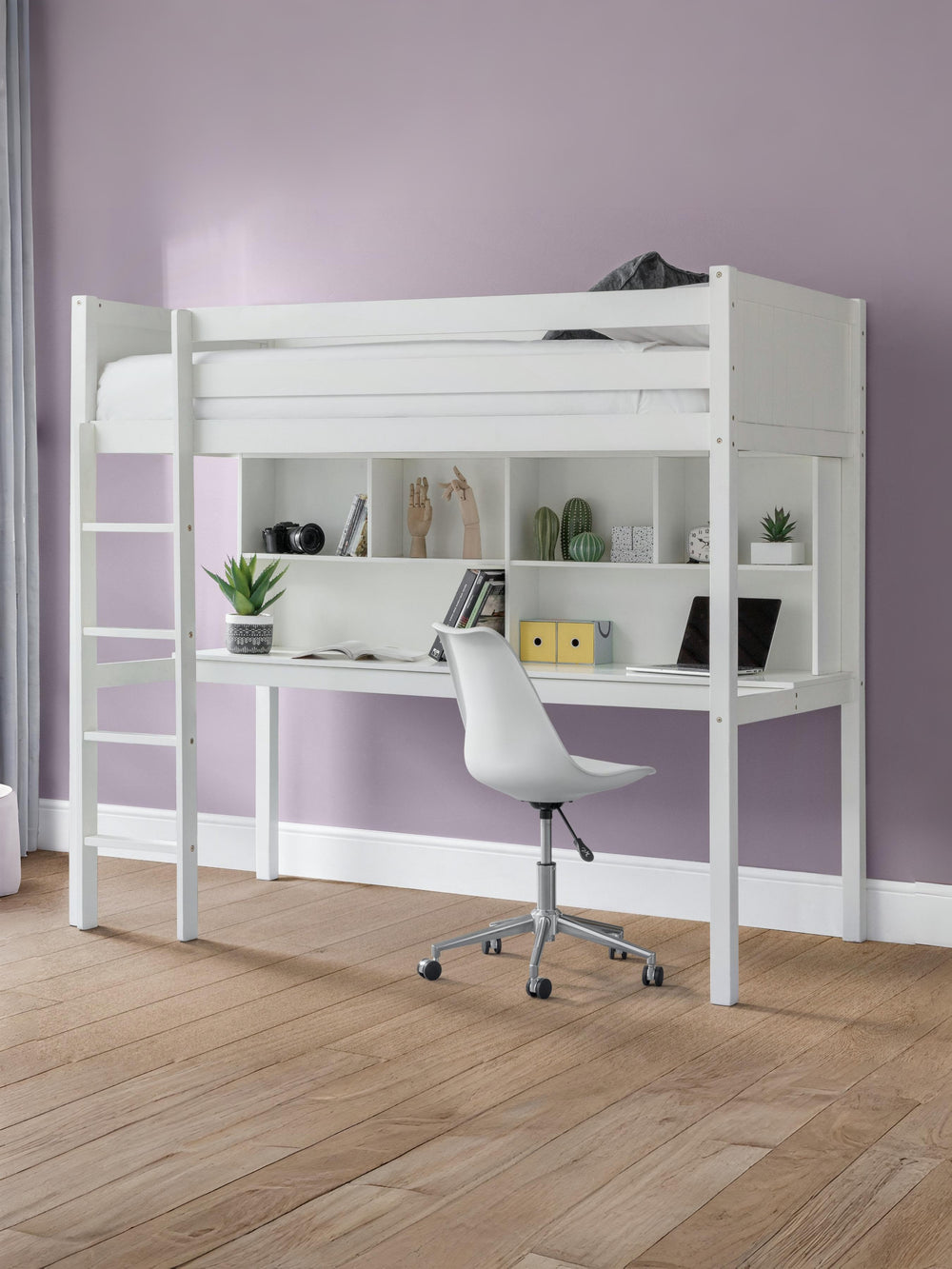 Titan 90cm Single White Highsleeper Loft bed with Desk