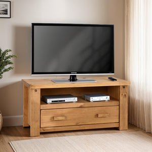 Tortilla 1 Drawer Flat Screen TV Unit - Distressed Waxed Pine