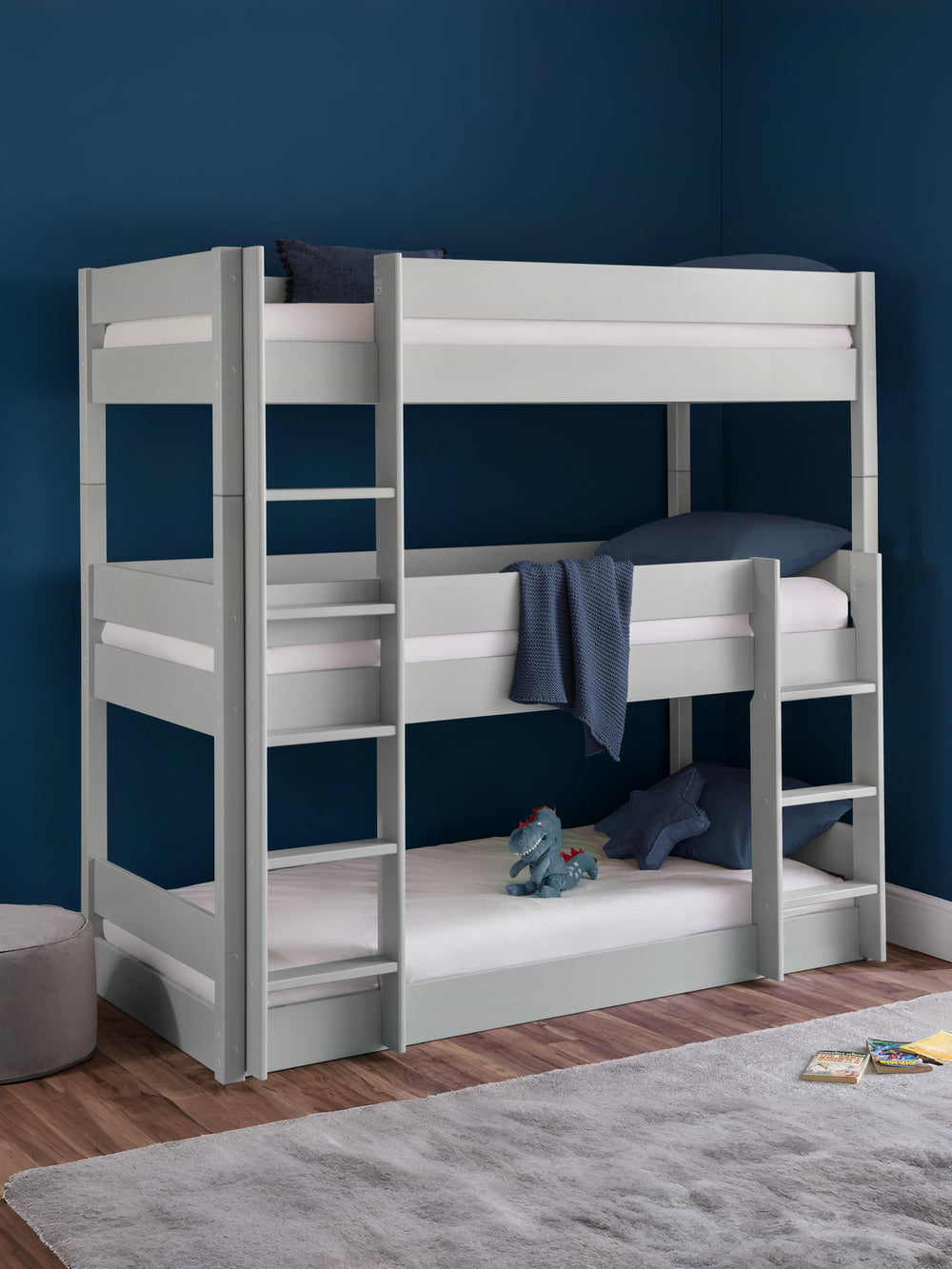 Trio 90cm Single Grey 3 Tier Triple Bunk Bed