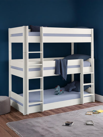 Trio 90cm Single White 3 Tier Triple Bunk Bed