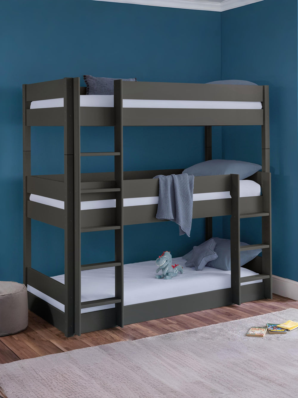 Trio 90cm Single Anthracite Black 3 Tier Triple Bunk Bed