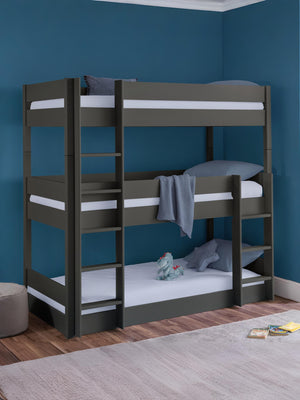 Trio 90cm Single Anthracite Black 3 Tier Triple Bunk Bed