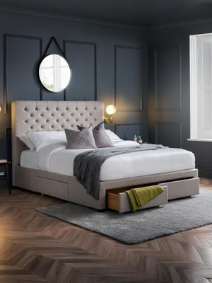 Wilton Upholstered 4 Drawer Storage Bed Frame - Light Grey Linen, Super King