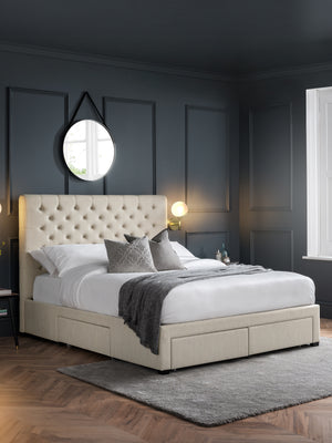 Wilton Upholstered 4 Drawer Storage Bed Frame - Oatmeal Linen, King