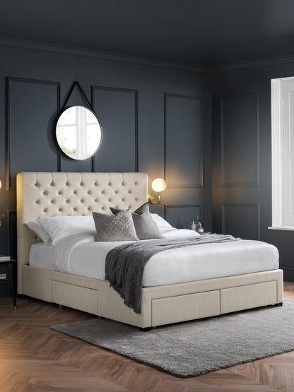 Wilton Upholstered 4 Drawer Storage Bed Frame - Oatmeal Linen, King