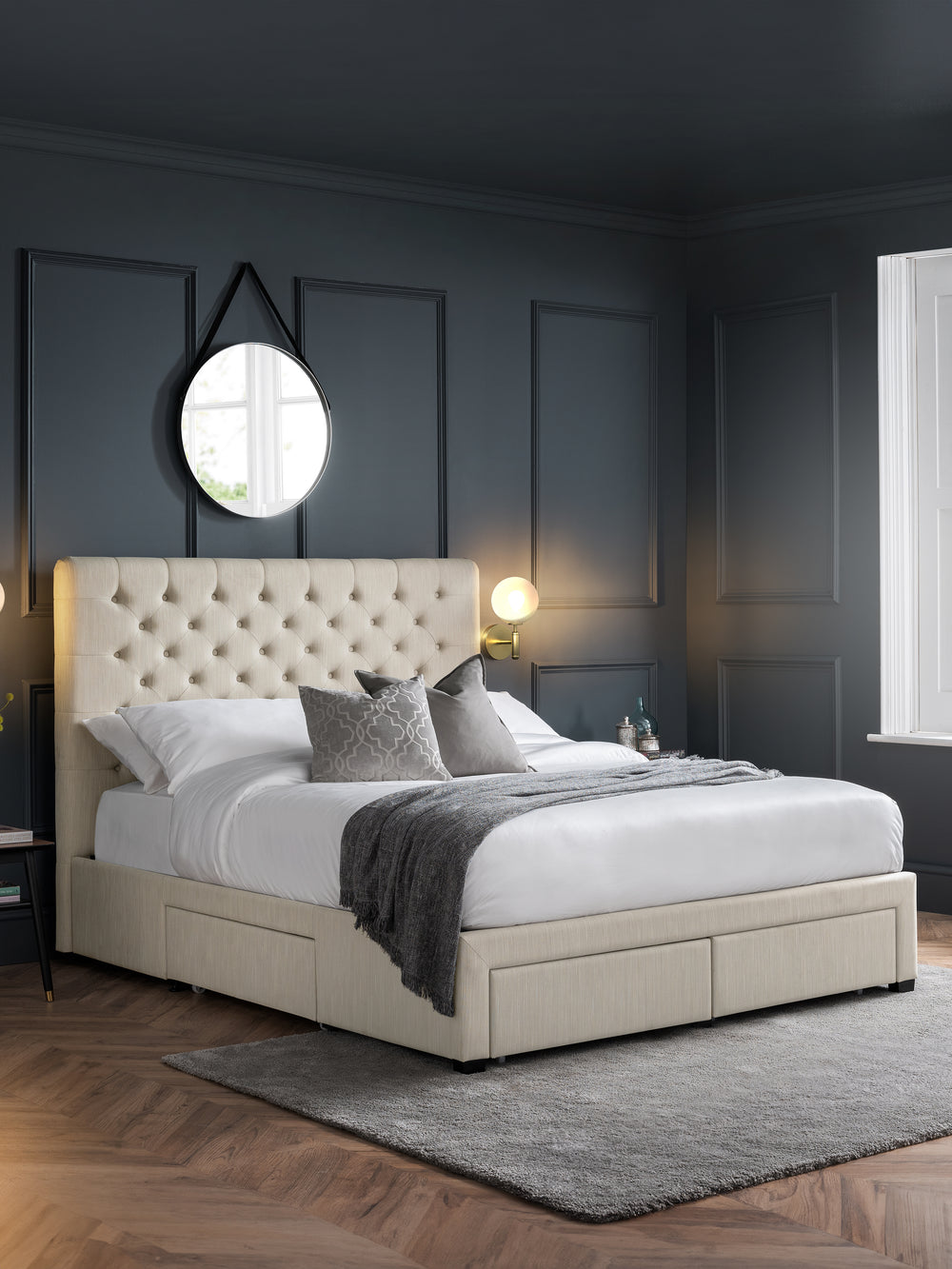Wilton Upholstered 4 Drawer Storage Bed Frame - Oatmeal Linen, Super King