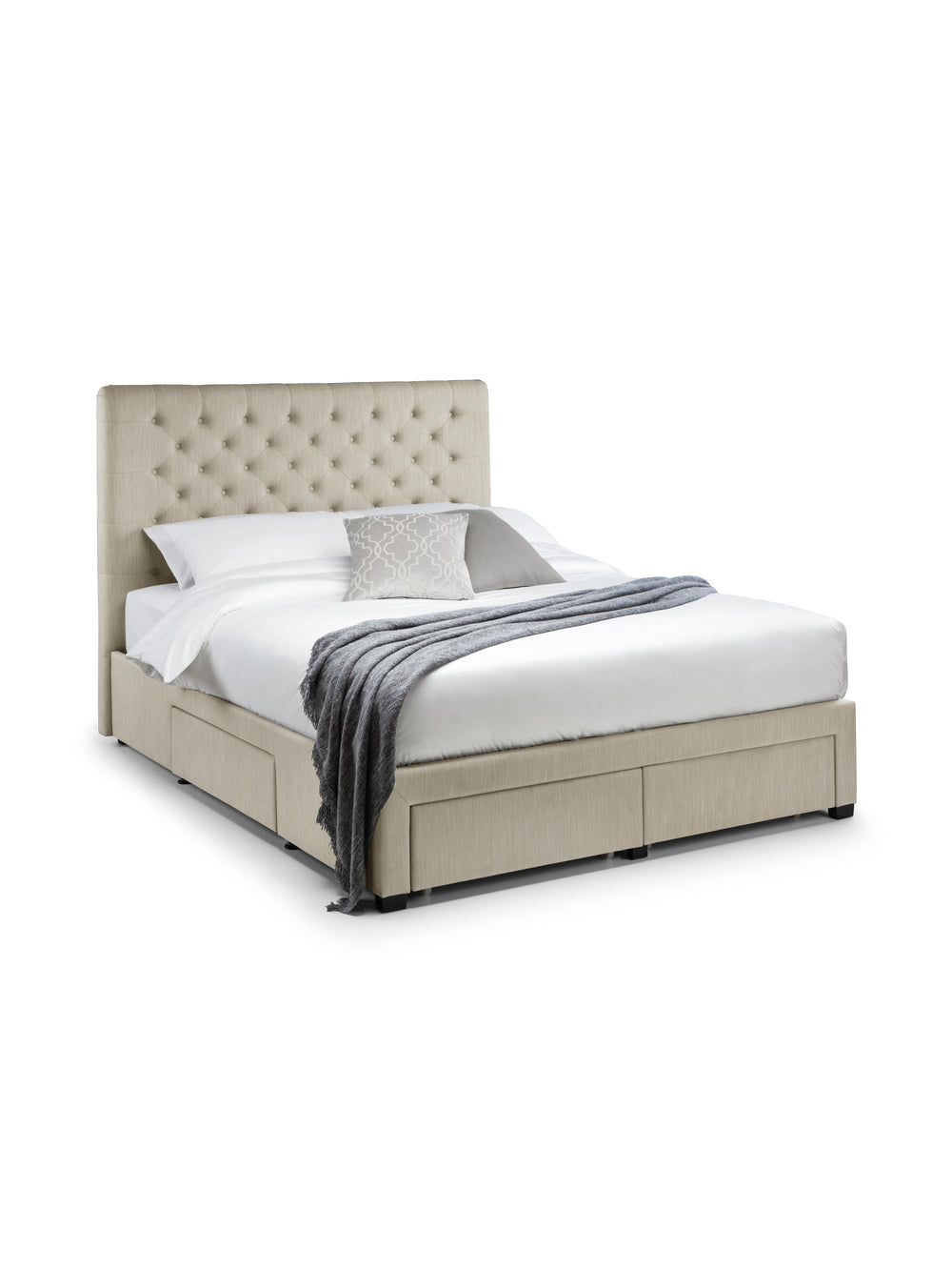 Wilton Upholstered 4 Drawer Storage Bed Frame - Oatmeal Linen, Super King