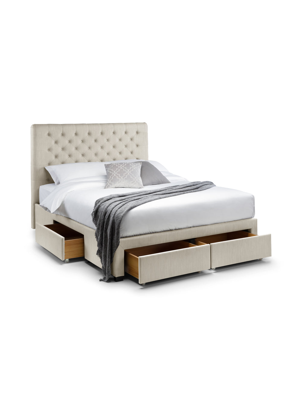 Wilton Upholstered 4 Drawer Storage Bed Frame - Oatmeal Linen, Super King