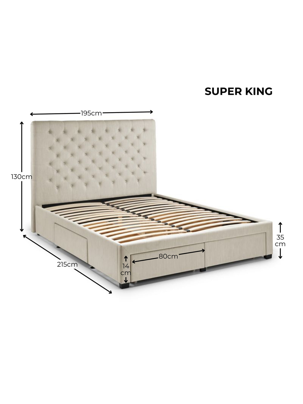 Wilton Upholstered 4 Drawer Storage Bed Frame - Oatmeal Linen, Super King