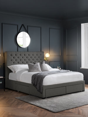 Wilton Upholstered 4 Drawer Storage Bed Frame - Dark Grey Linen, Double
