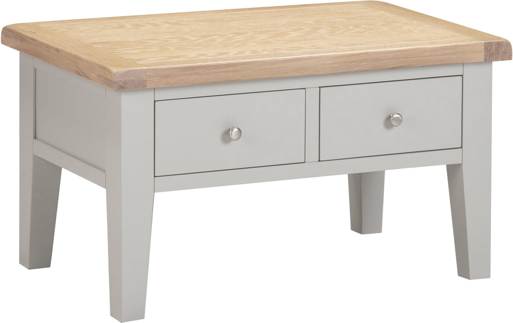 Windsor 2 Drawer Coffee Table - PEBBLE GREY/OAK