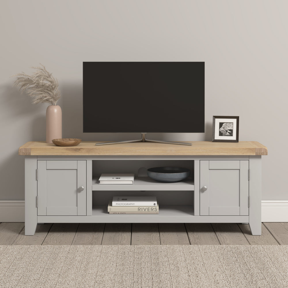 Windsor Straight TV Unit - PEBBLE GREY/OAK