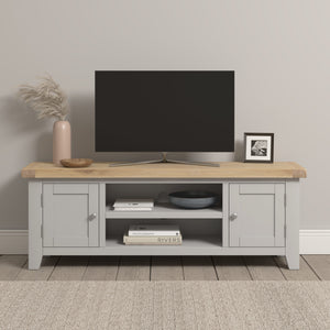 Windsor Straight TV Unit - PEBBLE GREY/OAK