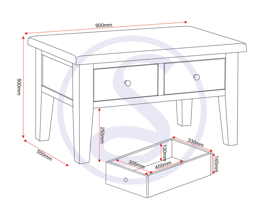 Windsor 2 Drawer Coffee Table - NATURAL OAK