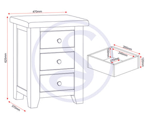 Windsor 3 Drawer Bedside - NATURAL OAK