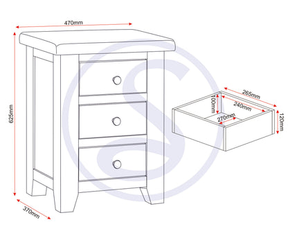 Windsor 3 Drawer Bedside - NATURAL OAK