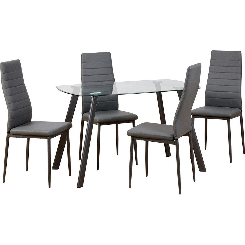 Abbey Dining Set-Furniture-Seconique-Black Faux Leather-Levines Furniture