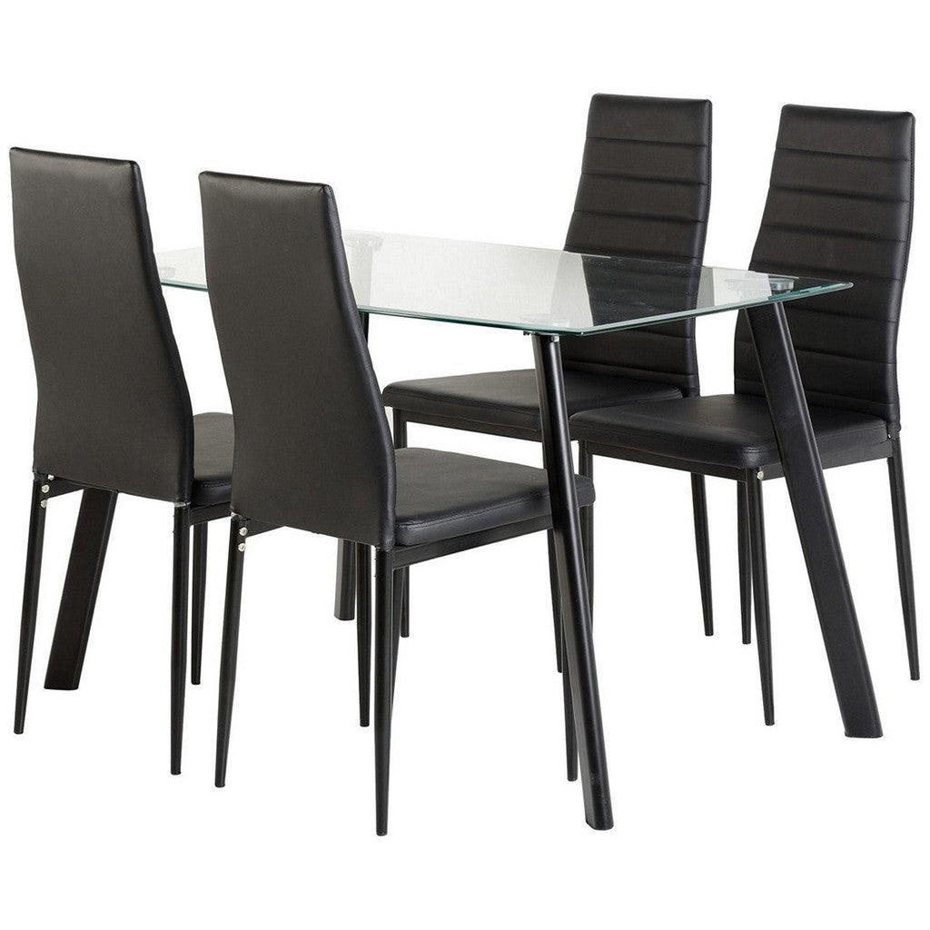 Abbey Dining Set-Furniture-Seconique-Black Faux Leather-Levines Furniture