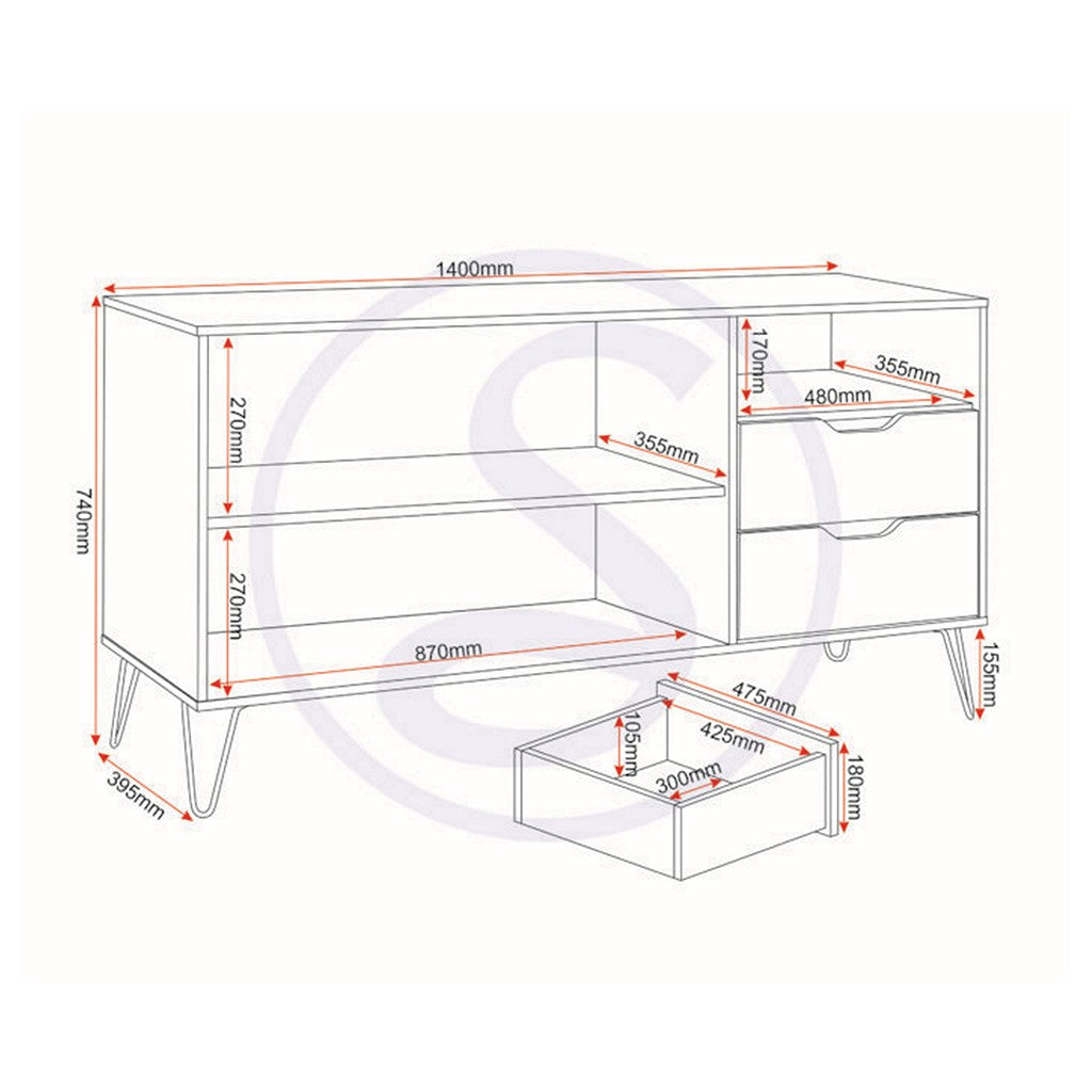 Bergen 2 Door 2 Drawer Sideboard-Furniture-Seconique-Levines Furniture