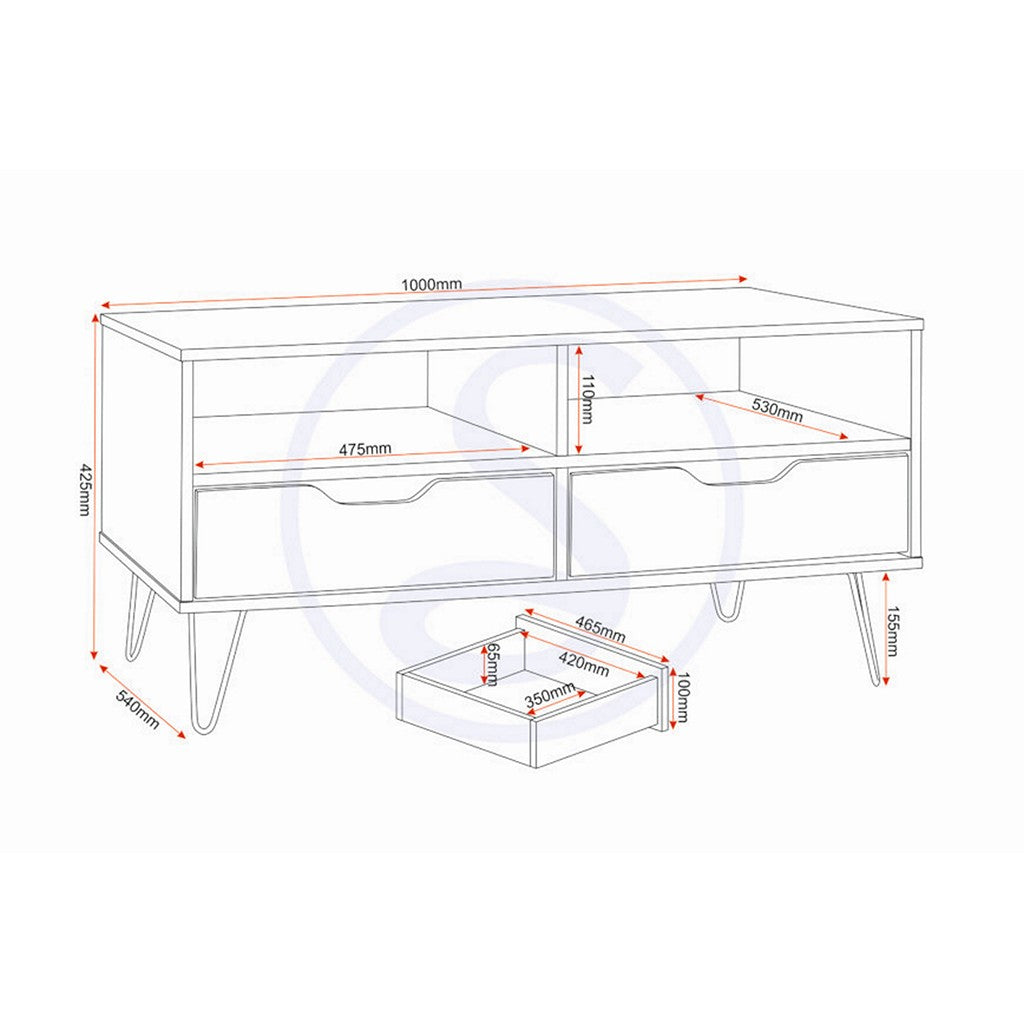 Bergen 2 Drawer Coffee Table-Furniture-Seconique-Levines Furniture