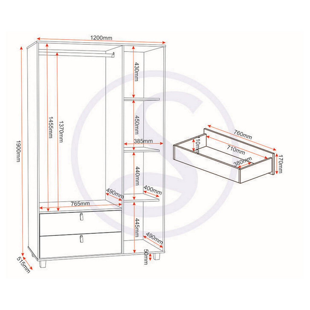 Brooklyn 3 Door 2 Drawer Mirrored Wardrobe-Furniture-Seconique-Levines Furniture