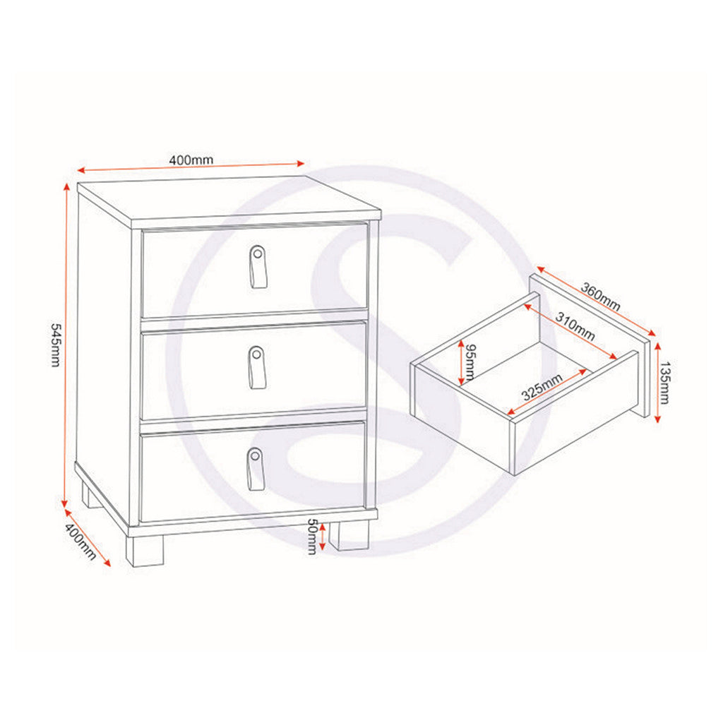 Brooklyn 3 Drawer Bedside-Furniture-Seconique-Levines Furniture