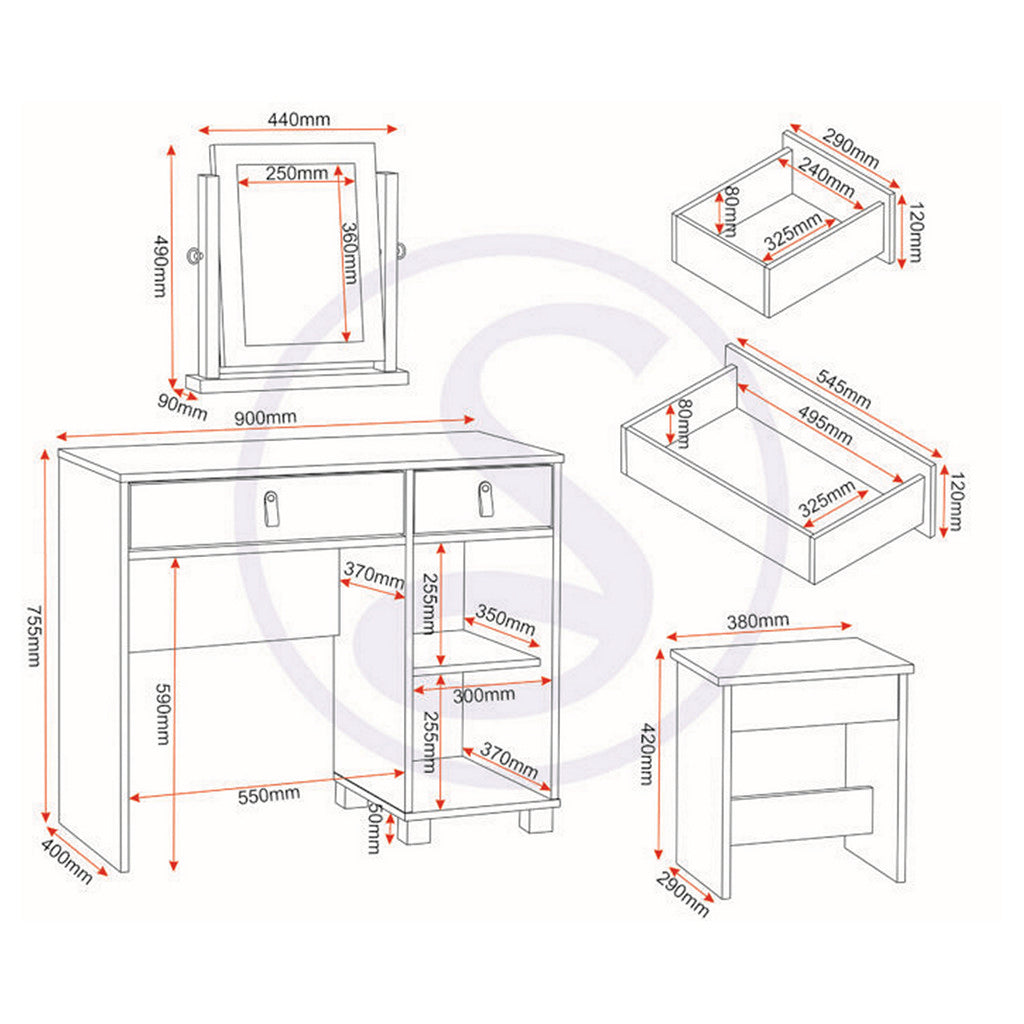 Brooklyn Dressing Table Set-Furniture-Seconique-Levines Furniture